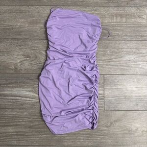 Lavender Ruched Strapless and Backless bandeau Mini Dress